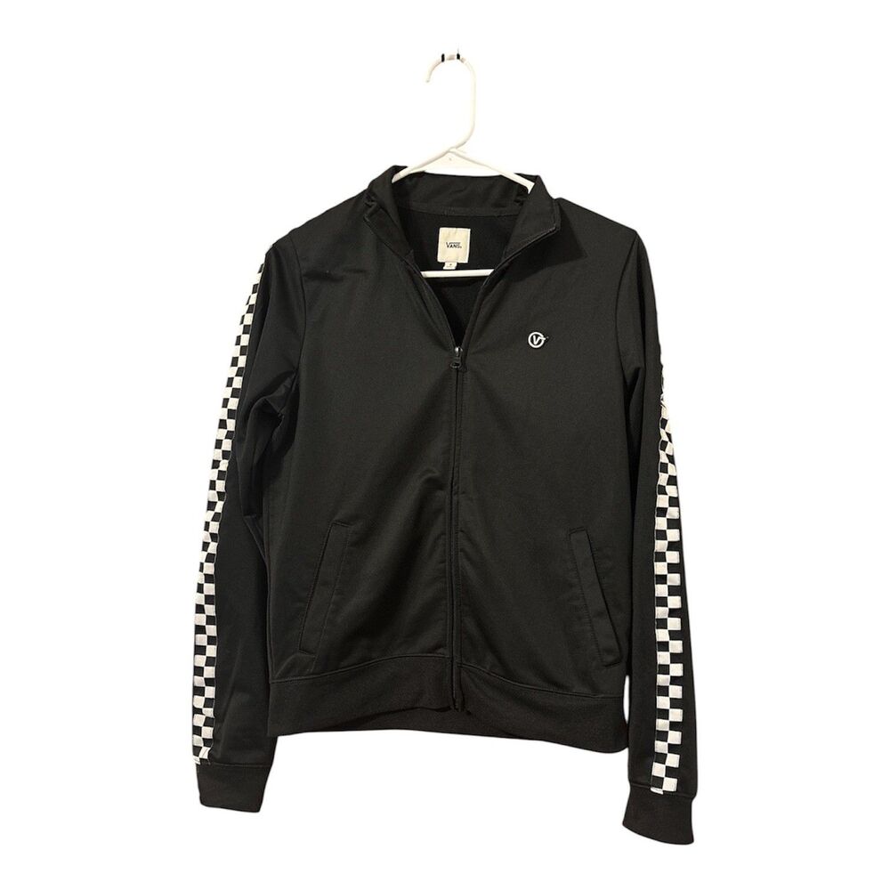Vans Women's Check Mark Full Zip Track Black/White Cropped Jacket Size Small S